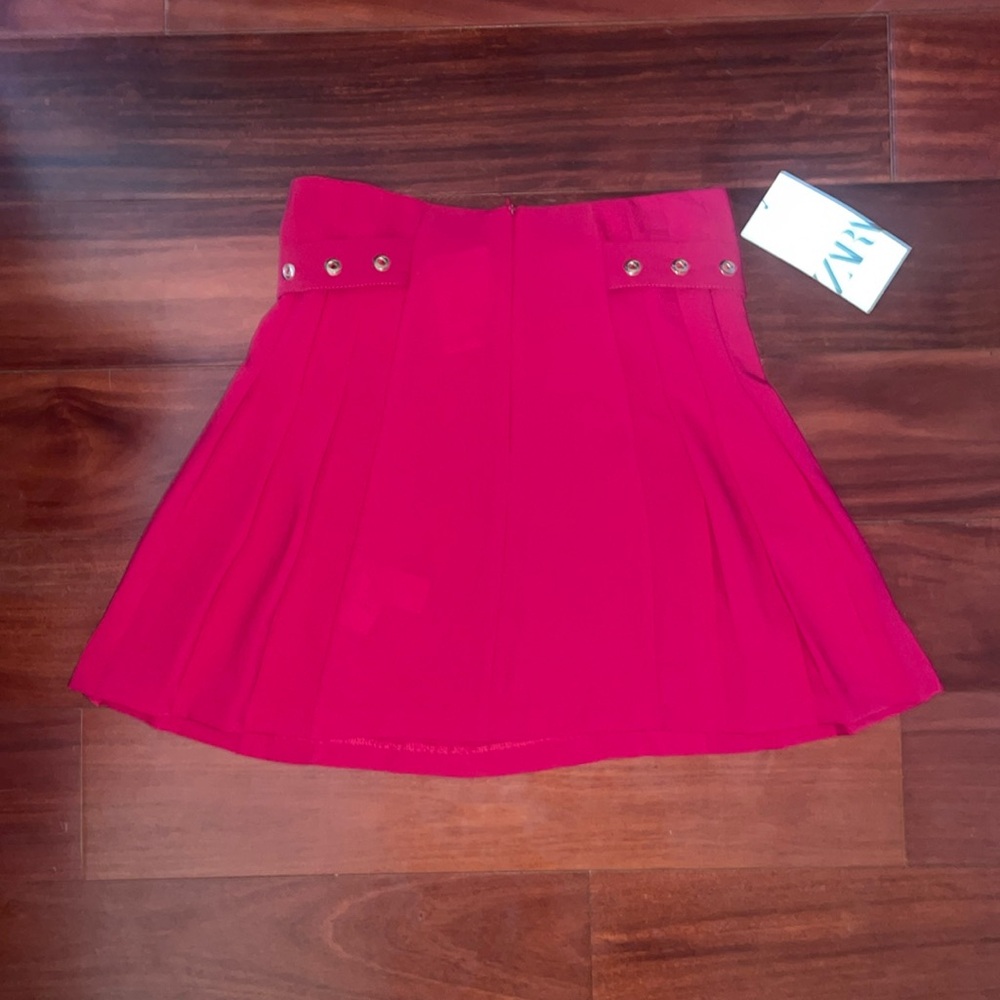 NEW ZARA PLEATED BUCKLED MINI SKIRT RASPBERRY 9878/092 NWT - Picture 11 of 16